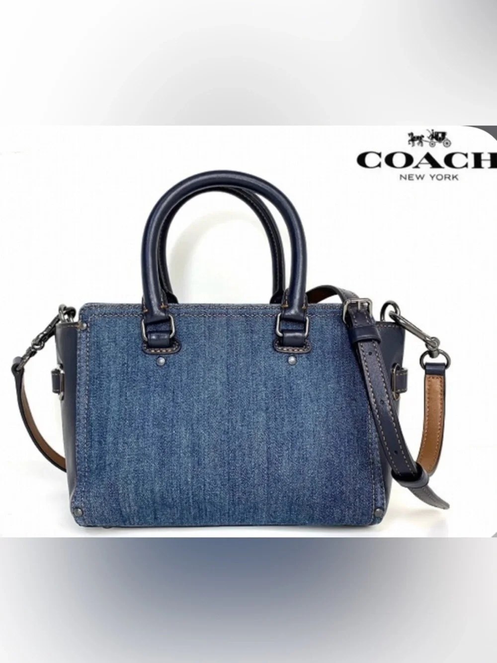 COACH Mini Denim & Black Leather Swagger Crossbody w/Gunmetal Hardware - Picture 2 of 12